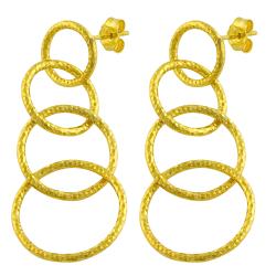 14k Yellow Gold Diamond-cut Interlocking Circle Dangle Earrings