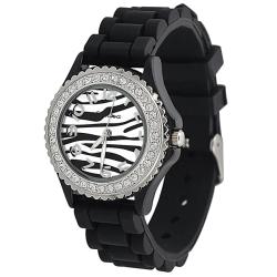 Geneva Women's 'Platinum' Black Silicone Watch
