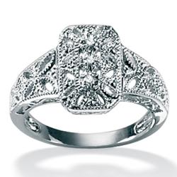 Ultimate CZ Platinum  over Sterling Silver Diamond Accent Filigree Ring