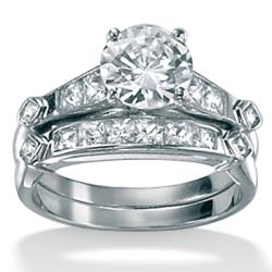Ultimate CZ Platinum over Silver 2-piece Cubic Zirconia Wedding Ring Set