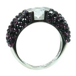Sterling Silver Clear, Purple and Black Crystal Ring