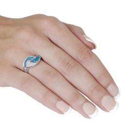 Tressa Sterling Silver Created Blue Opal and CZ Ring
