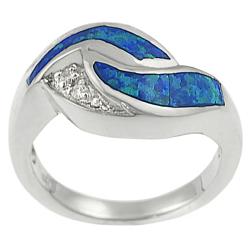 Tressa Sterling Silver Created Blue Opal and CZ Ring