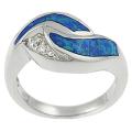 Tressa Sterling Silver Created Blue Opal and CZ Ring
