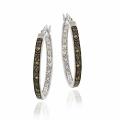 Sterling Silver 1/10ct TDW Brown Diamond Hoop Earrings