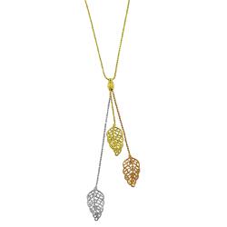 14k Three-color Gold Leaf and Diamond-cut Bead Lariat Necklace