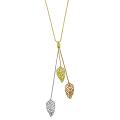 14k Three-color Gold Leaf and Diamond-cut Bead Lariat Necklace