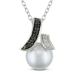 Sterling Silver, Pearl and Diamond Necklace (8-8.5 mm) (G-H, I2-I3)