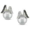 Sterling Silver Pearl and Diamond Earrings (8-8.5 mm) (G-H, I2-I3)