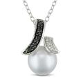 Sterling Silver, Pearl and Diamond Necklace (8-8.5 mm) (G-H, I2-I3)