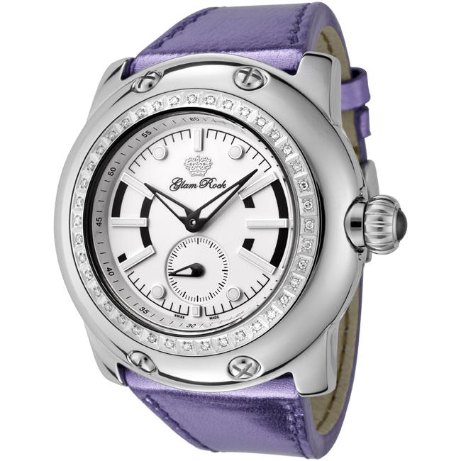 Glam Rock Womens Miami Metallic Purple Leather White Diamond Watch