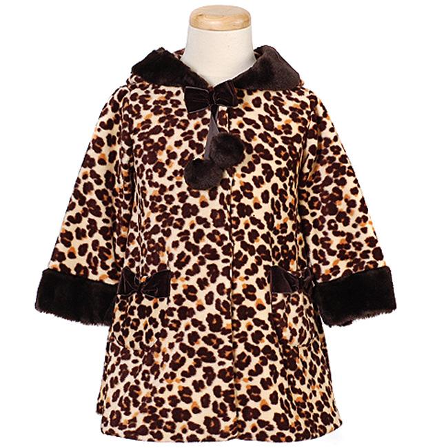 Bonnie Jean Girls Brown Leopard Hooded Fleece Coat
