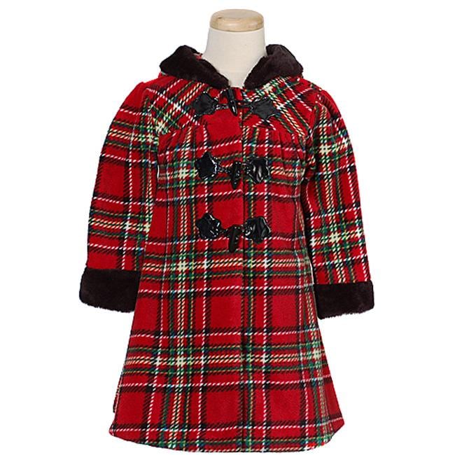 Bonnie Jean Girls Red Plaid Hooded Fleece Coat