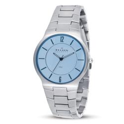Skagen Men's Sky Blue Dial Slim Stainless Steel Link Watch