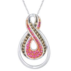 10k White Gold Pink Sapphire and 1/5ct TDW Champagne Diamond Necklace
