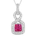 10k White Gold Ruby and 1/5ct TDW Diamond Necklace (I-J, I2)
