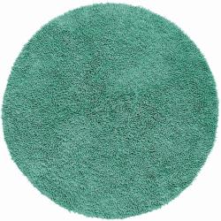 Hand-loomed Aqua Chenille Shag Rug (5' x 5')