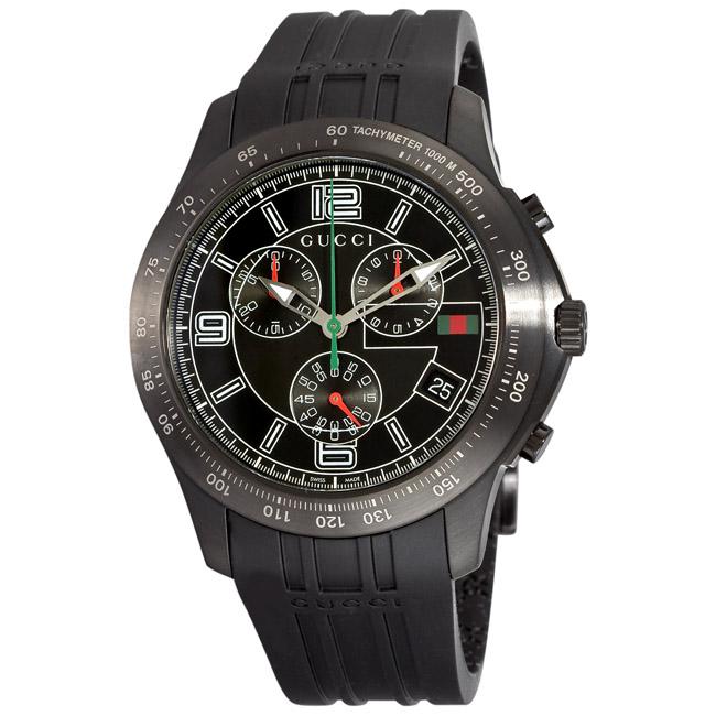 Gucci Mens G Timeless Black Rubber Strap Chronograph Watch 