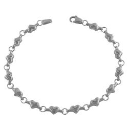14k White Gold Puffed Heart Link Bracelet