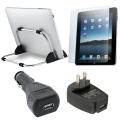 Black 4-piece Stand/ Screen/ Protector/ Chargers for Apple iPad