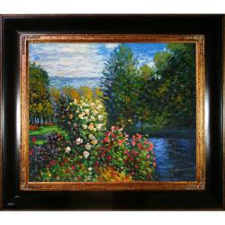 Monet 'Corner of the Garden at Montgeron' Hand-painted Framed Canvas Art