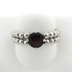 Sterling Silver Garnet Beaded Stretch Ring