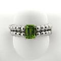 Sterling Silver Emerald-cut Peridot Beaded Stretch Ring