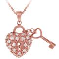Icz Stonez Rose Gold over Sterling Silver Cubic Zirconia Heart and Key Necklace
