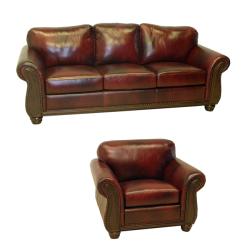 Conrad Wine Italian Leather Sofa and Chair