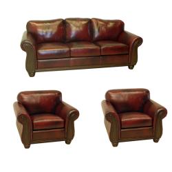 Conrad Wine Italian Leather Sofa and Two Chairs
