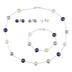 Silver Multi-colored Freshwater Pearl 5-piece Set (8-10 mm)