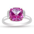 10k White Gold Pink Topaz and Diamond Fashion Ring