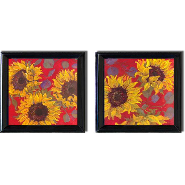 Shari White Sunflower I and II Framed 2 piece Canvas Art Set