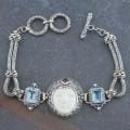 Silver 'Moon' Blue Topaz, Garnet and Cow Bone Bracelet (Indonesia)