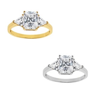 14k Yellow or White Solid Gold 2ct TGW Radiant and Triangles-cut Cubic Zirconia 3-Stone Engagement Ring