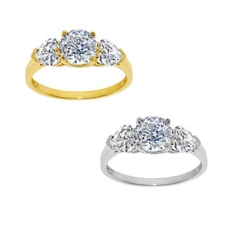 14k Gold 2ct TDW Round and Heart-cut Cubic Zirconia 3-stone Ring