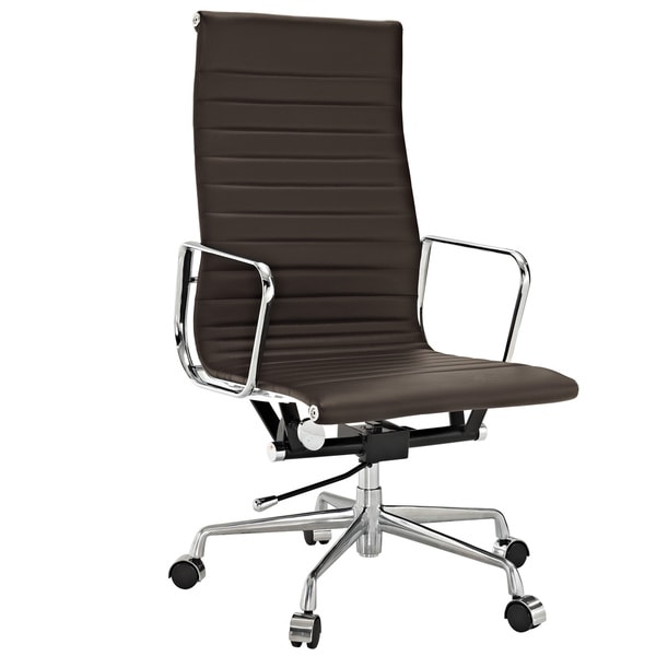 Brown Genuine Leather Ribbed High Back Office Chair - 14695514