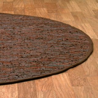 Hand-woven Matador Brown Leather Rug (6' Round)