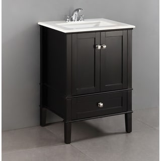 Windham Black 24-inch Bath Vanity with 2 Doors, Bottom Drawer and White Marble Top