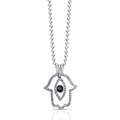 Sterling Silver 1/3ct TDW Black and White Diamond Hamsa Evil Eye Pendant (JK, I2-I3)