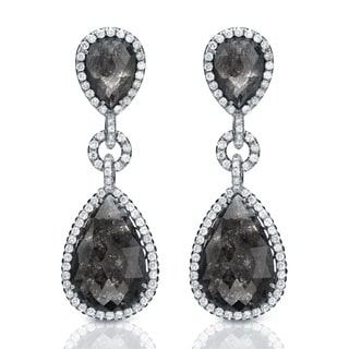 14K White Gold 21ct TDW Black Diamond Dangle Earrings (G-VS1)