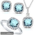 Dolce Giavonna Silver Blue Topaz or Amethyst and 1/8ct TDW Diamond Jewelry Set (I-J, I2-I3)