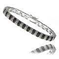 Finesque Silver Overlay 1ct TDW Black and White Diamond Stripe Bracelet