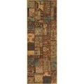 Hand-sheared Patchwork Brown Wool Rug (2'7 x 7'9)