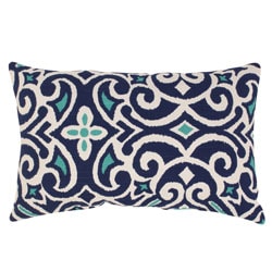 Blue/ White Damask Rectangular Throw Pillow
