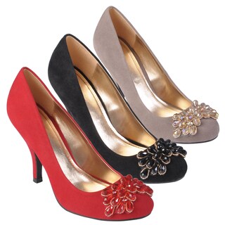 Journee Collection Women's 'Erin' Sueded Round Toe Embellished Pumps