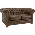 Hancock Tufted Distressed Brown Italian Leather Loveseat