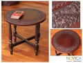 Mohena Wood and Leather 'Round Colonial Guard' Table (Peru)