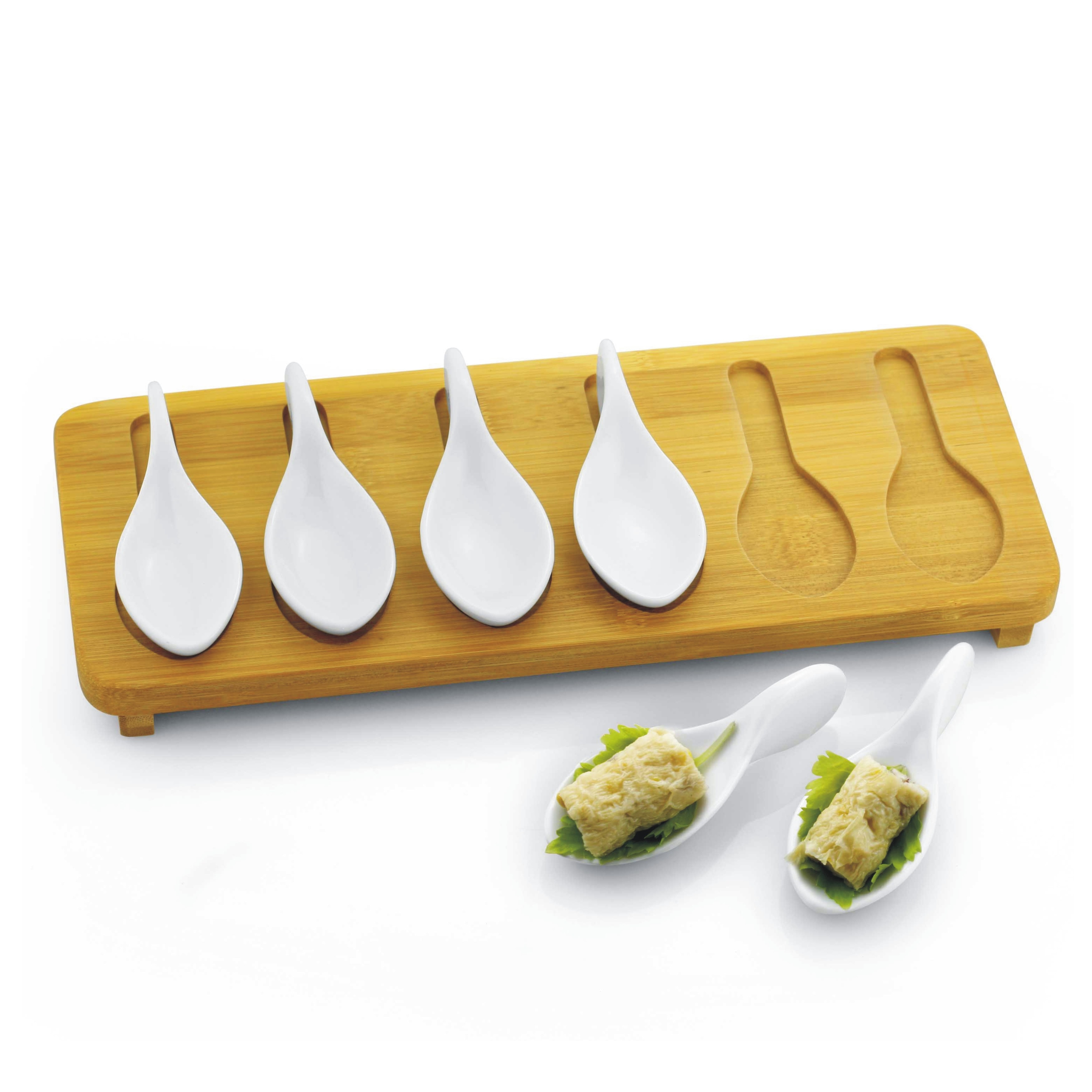 7piece Porcelain Tasting Spoons with Bamboo Tray Set 14714754