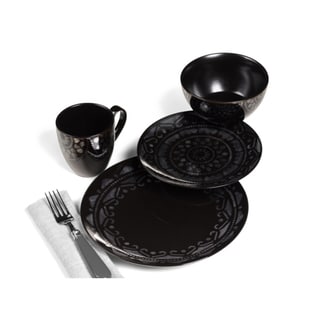 Tabletop Gallery 'Fortuna' Black 16-piece Dinnerware Set